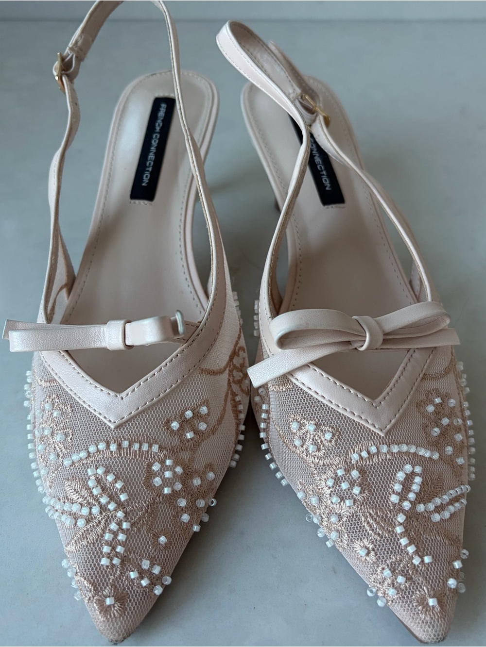 French Connection Blush Beaded Pointed-Toe Slingback Flats